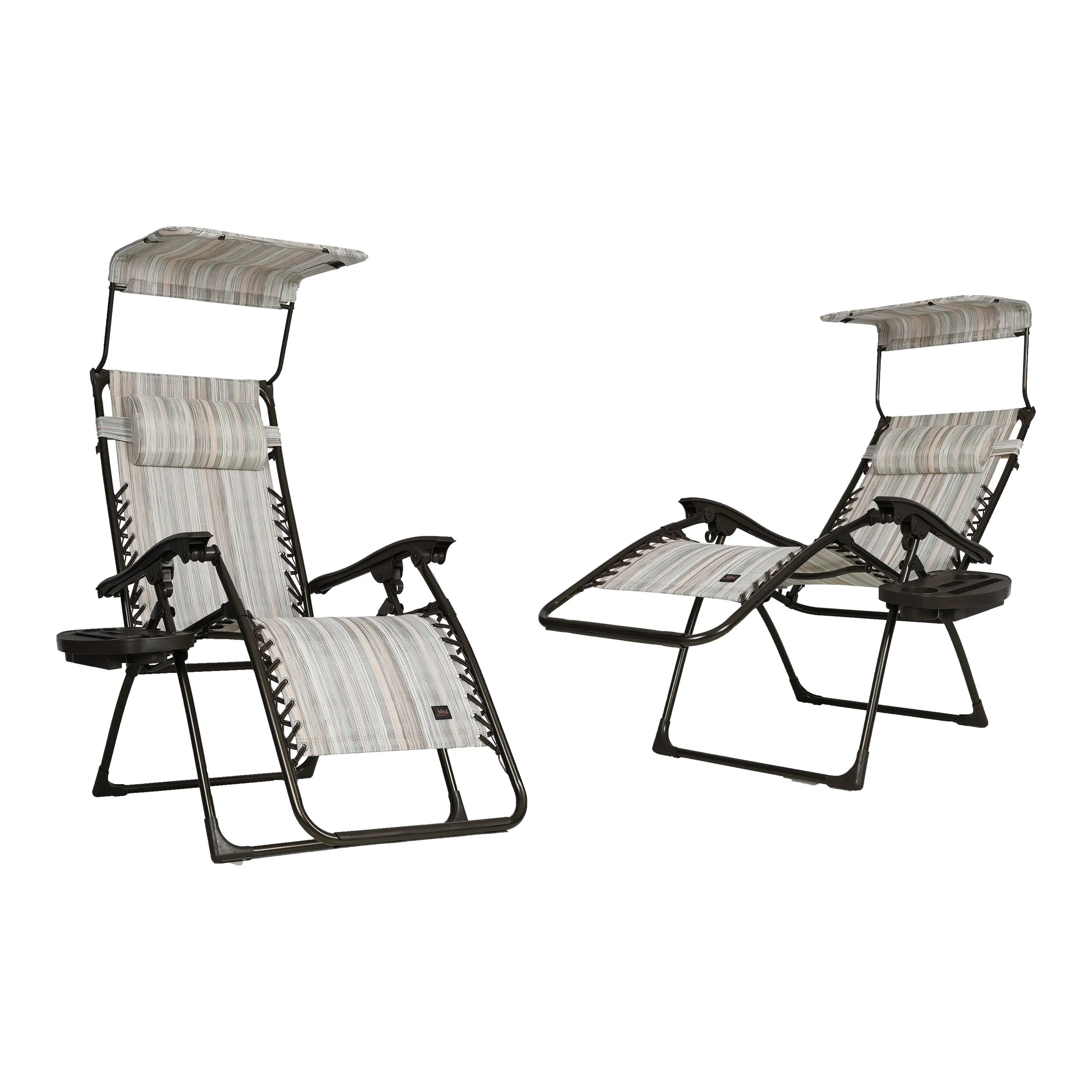 Set of 2 Gravity Free Chairs w/ Canopy, Drink Tray, and Pillow | 26-in. Wide | Weather & Rust Resistant | 300 Lb. Capacity