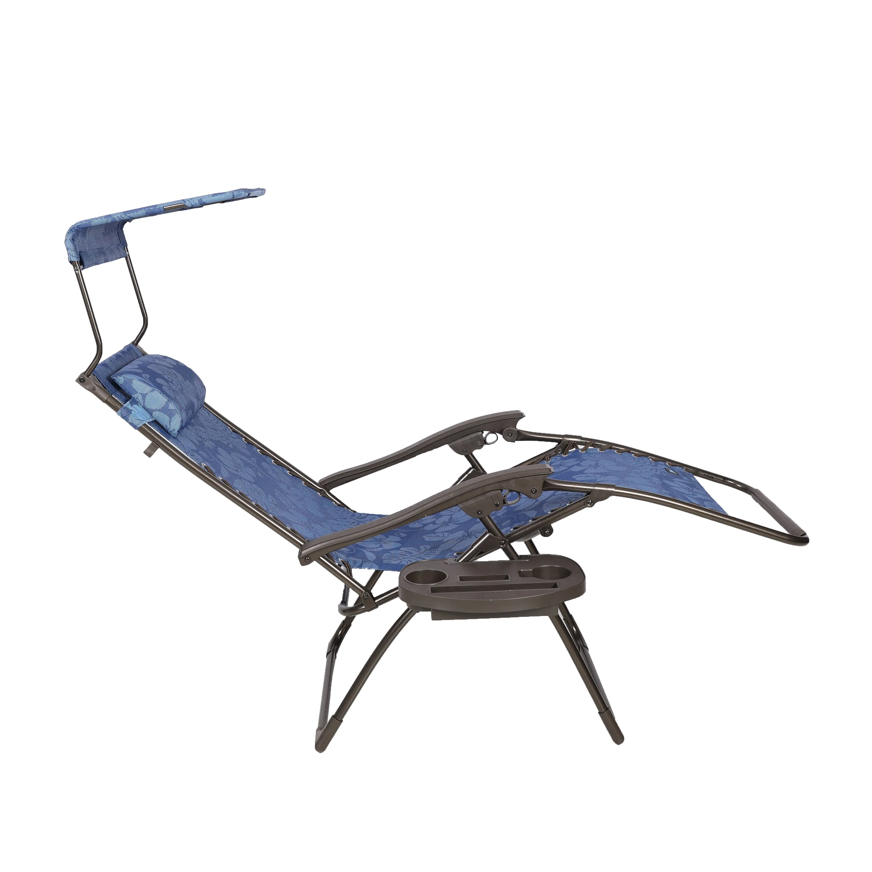 Set of 2 Gravity Free Chairs w/ Canopy, Drink Tray, and Pillow | 26-in. Wide | Weather & Rust Resistant | 300 Lb. Capacity