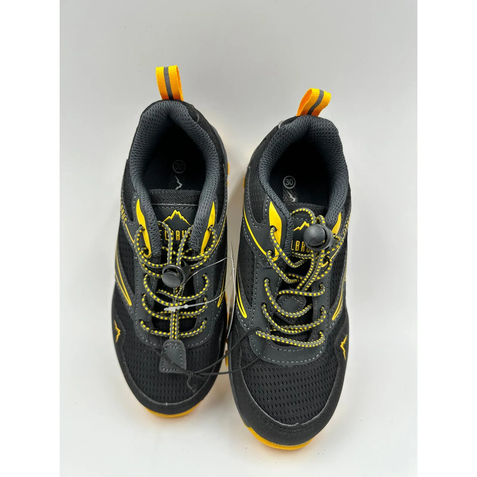 Small Kid Size 13.5, Low Top Gray Hikers w/ Yellow Accents, Elastic Laces and Rubber Toe