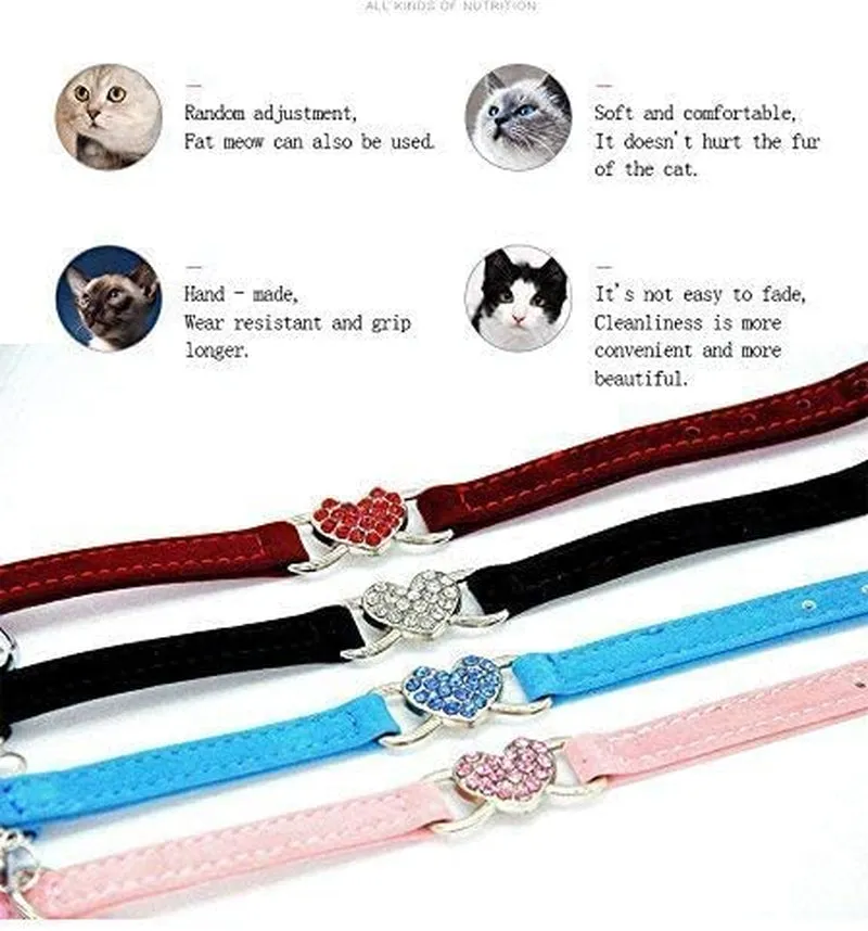 Soft Velvet Adjustable Collar with Crystal Heart