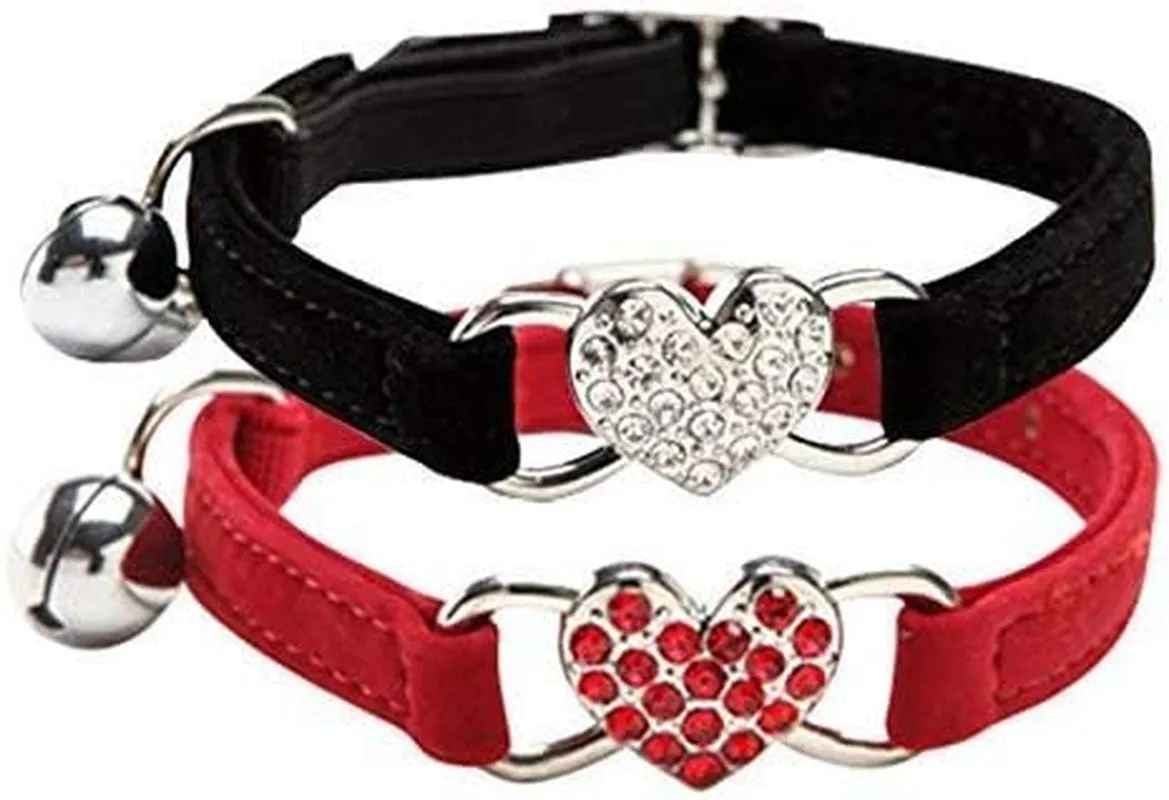 Soft Velvet Adjustable Collar with Crystal Heart