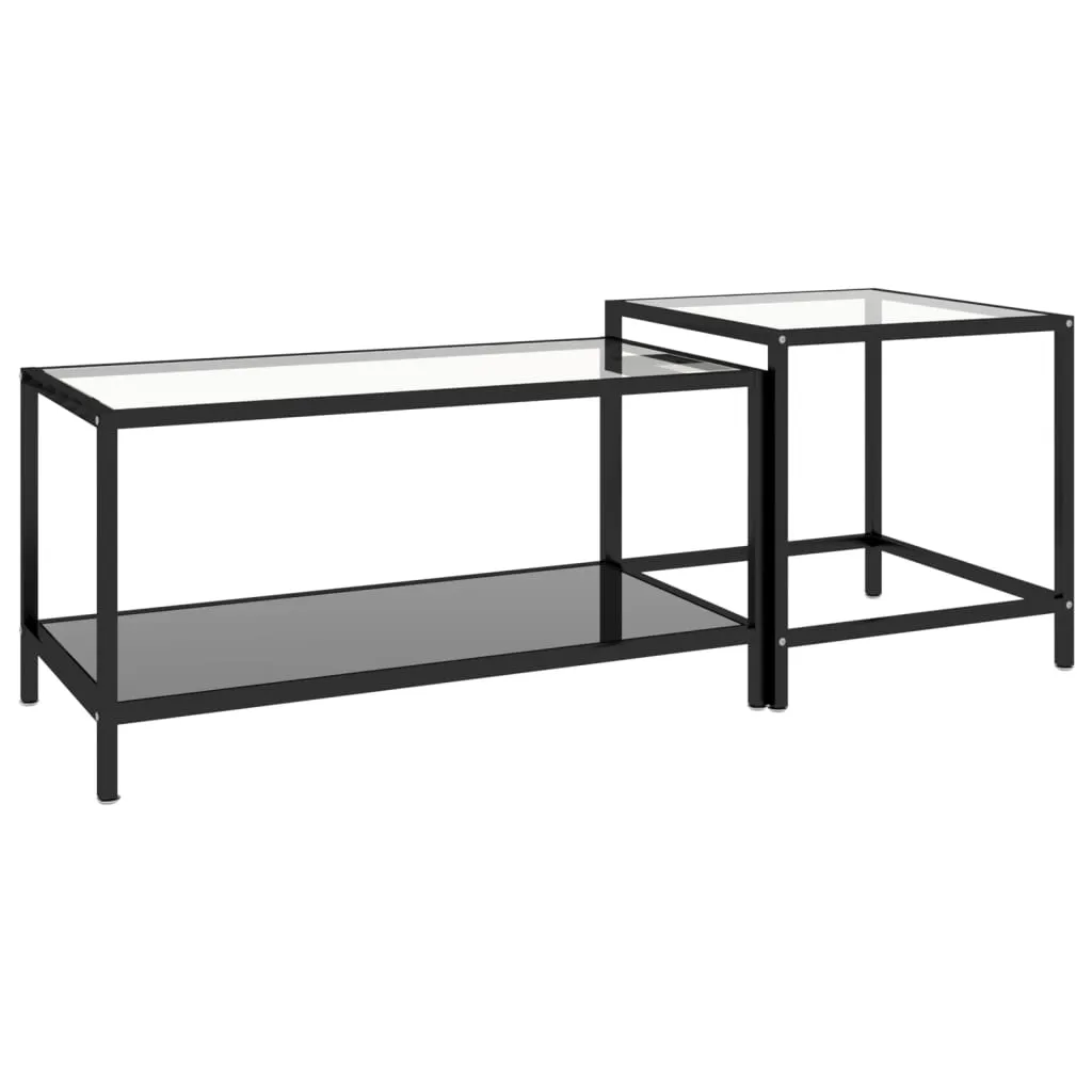 Tea Tables Accent Coffee Side Table 2 Pcs Tempered Glass Transparent