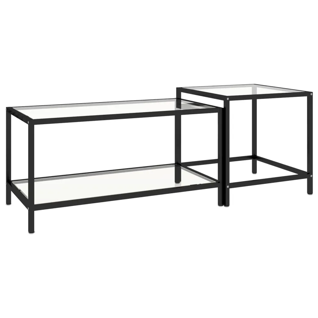 Tea Tables Accent Coffee Side Table 2 Pcs Tempered Glass Transparent