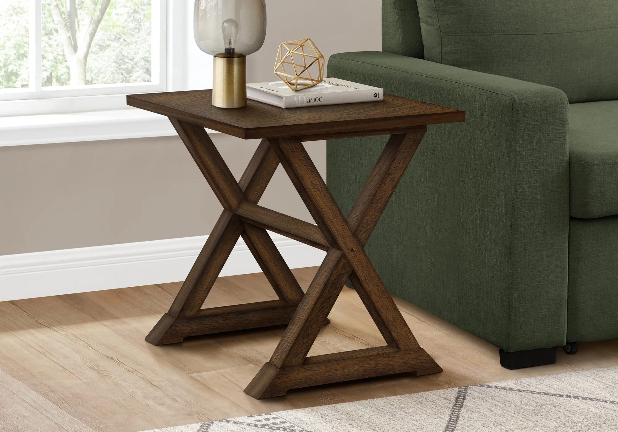 Walnut Brown Trestle Accent Table