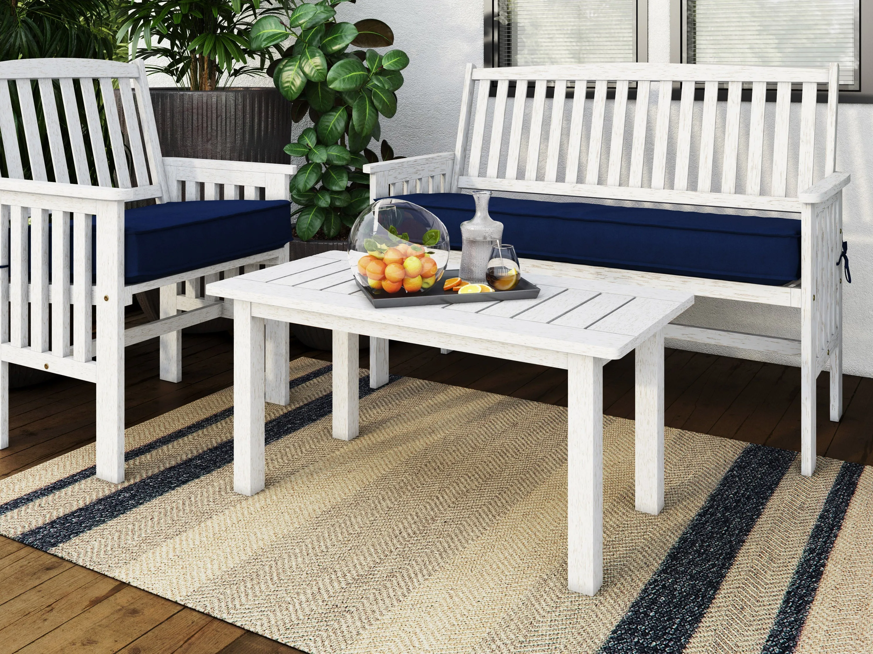 Washed White Hardwood Outdoor Coffee Table